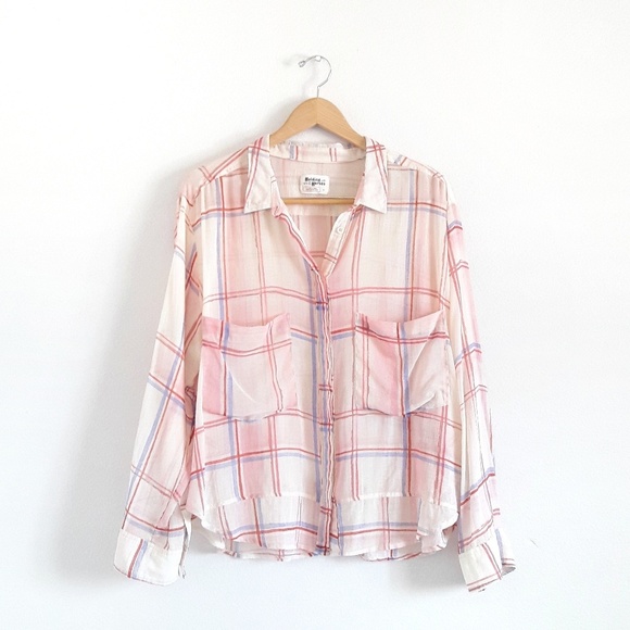 Holding Horses Pink Plaid Flannel Sheer Flowy Top - Picture 2 of 8